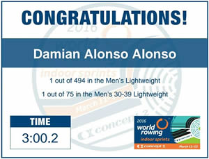 Damián Alonso Alonso vencedor del World Rowing indoor sprints